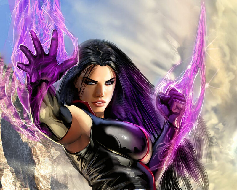 female superhero with purple energy