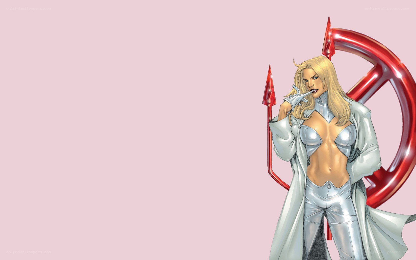 female superhero with red weapon