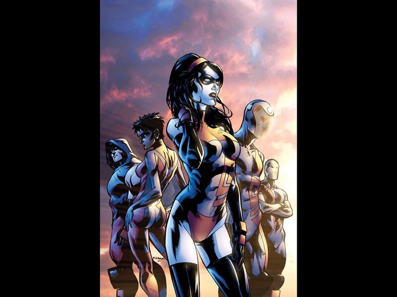 Female Superhero with Team