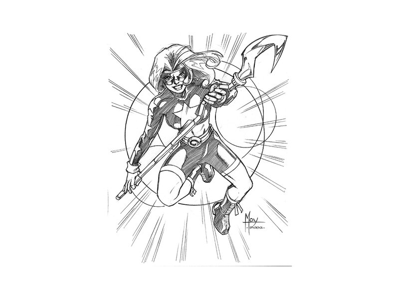 Female Superhero with Weapon — Black