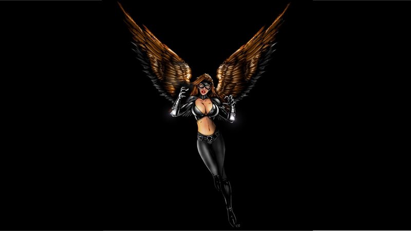 Female Superhero with Wings — Black, Dramatic