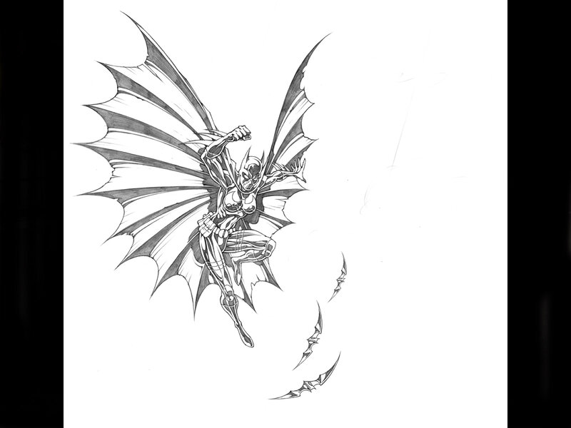 Female Superhero with Wings — Black, Dynamic