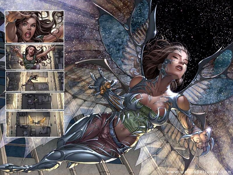 Female Superhero with Wings — Blue