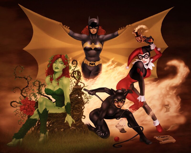 Female Superheroes in Action — Black, Dramatic