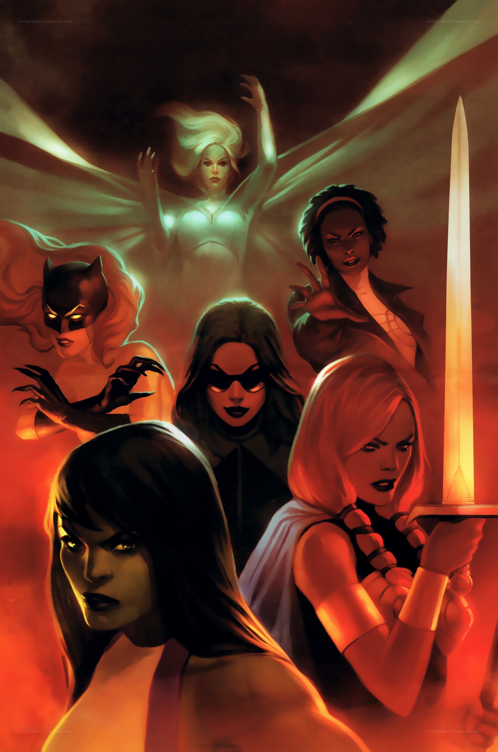 female superheroes in dramatic pose