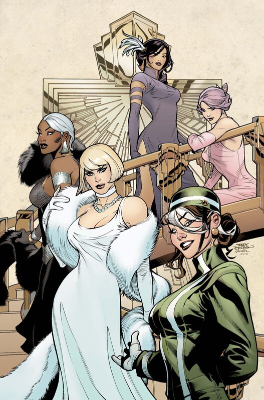 female superheroes on stairs