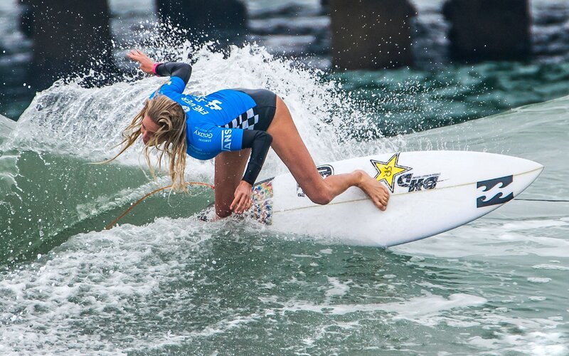 Female Surfer on Wave — Blue, Dynamic, Afternoon