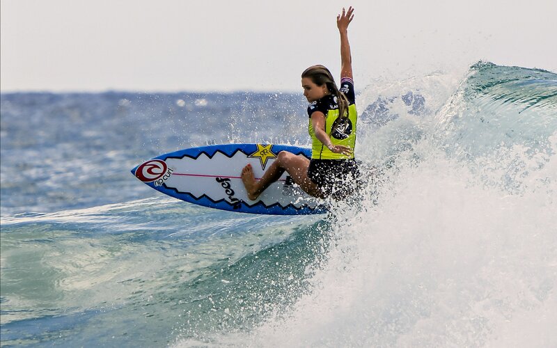 Female Surfer on Wave — Blue