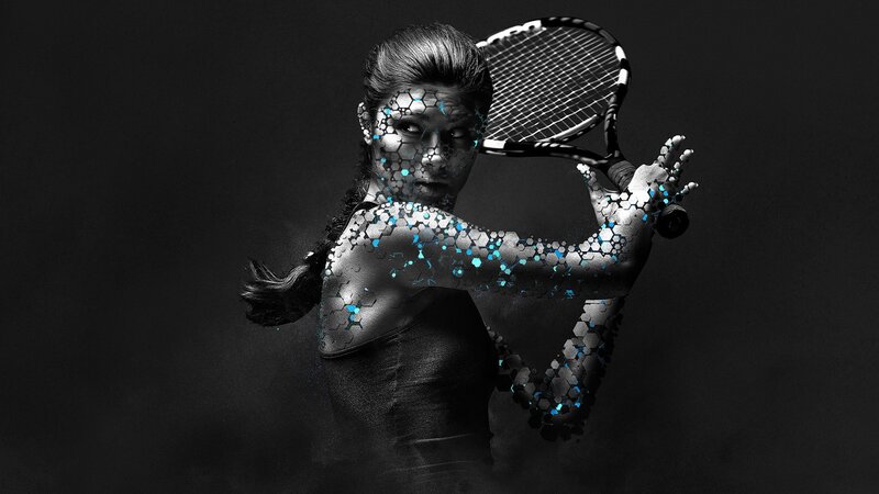 female tennis player with digital effect