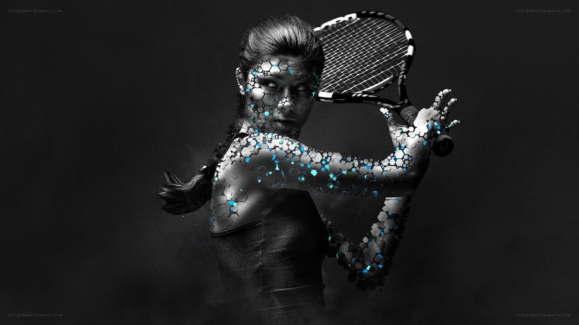 female tennis player with digital effect