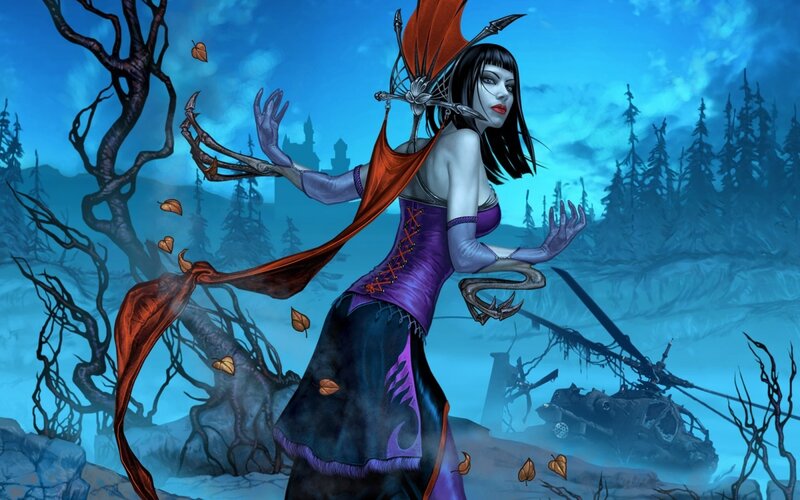Female Vampire Character — Blue, Dramatic, Night, Digital Art, Forest
