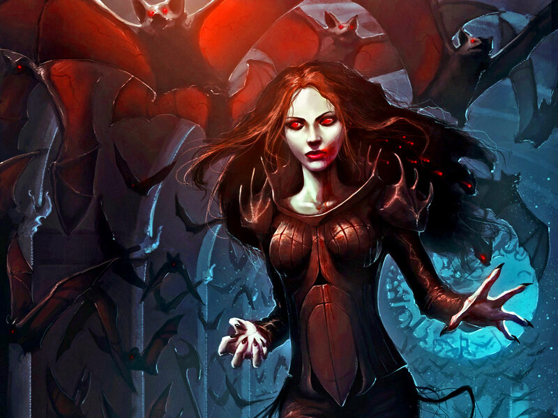 Female Vampire with Bats — Red