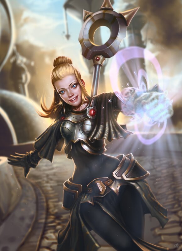 Female Warrior Casting Spell — Black, Dramatic