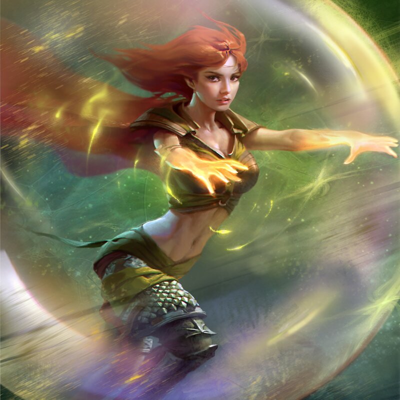 Female Warrior Casting Spell — Green, Dynamic