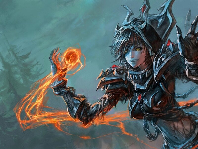 Female Warrior Casting Spell — Orange