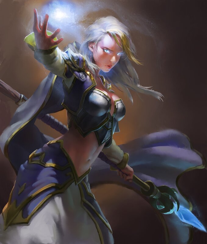 Female Warrior Casting Spell — Purple, Dramatic, Digital Art, Magic, Staff