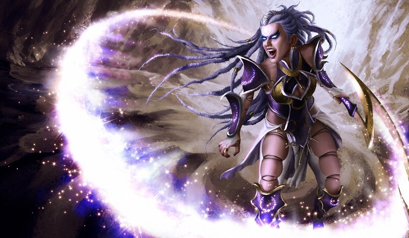 Female Warrior Casting Spell — Purple, Dramatic, Digital Art, Magic, Sword
