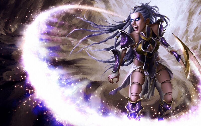 Female Warrior Casting Spell — Purple, Dramatic, Digital Art