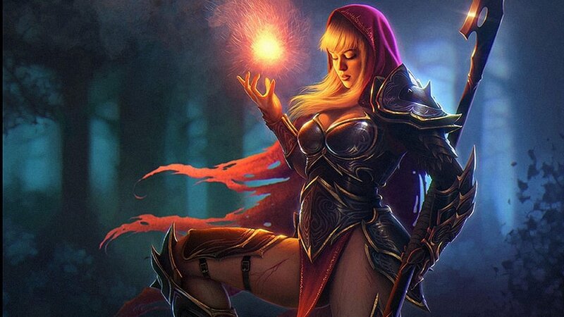 Female Warrior Casting Spell — Purple, Dramatic, Night, Digital Art, Magic