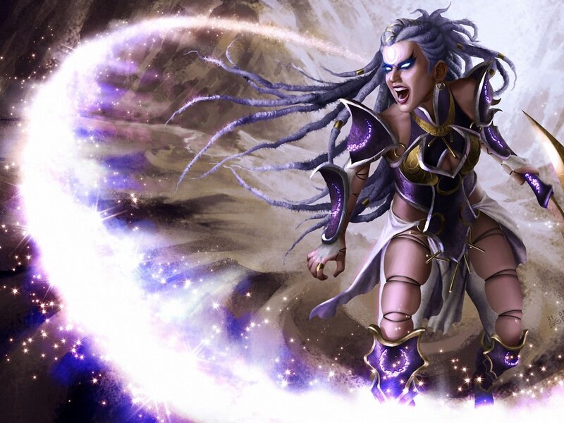 Female Warrior Casting Spell — Purple