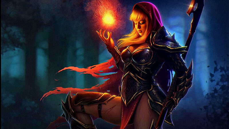 Female Warrior Casting Spell — Red, Dramatic, Night, Digital Art