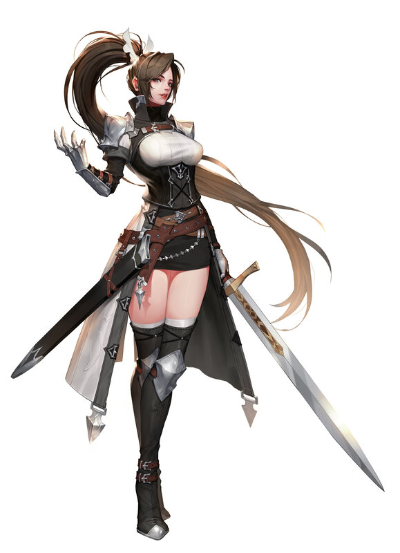 Female Warrior Character — Black, Confident