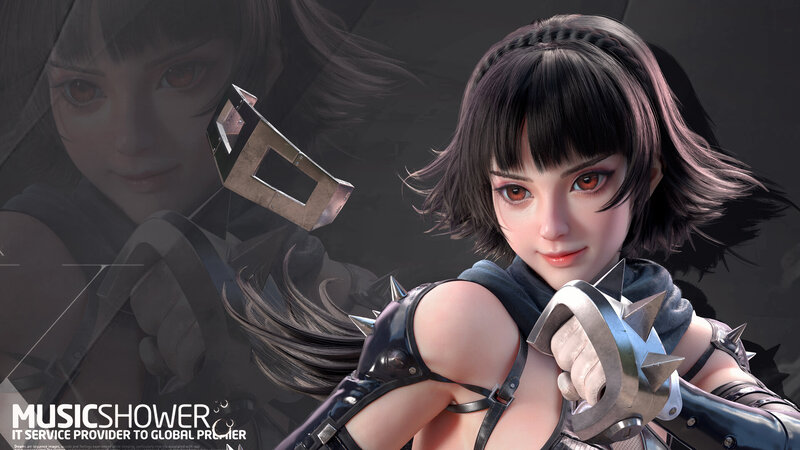 Female Warrior Character — Black, Dramatic, 3d Render, Weapon