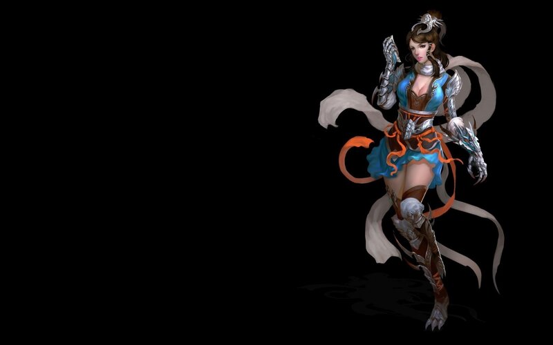 Female Warrior Character — Black, Dramatic, Digital Art, Armor, Sword, Ribbon