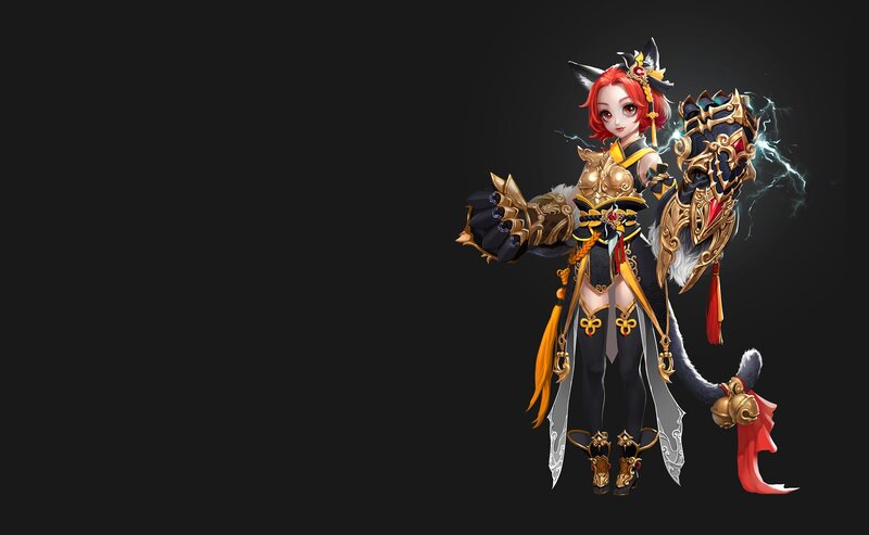 Female Warrior Character — Black, Dramatic, Digital Art, Cat Ears