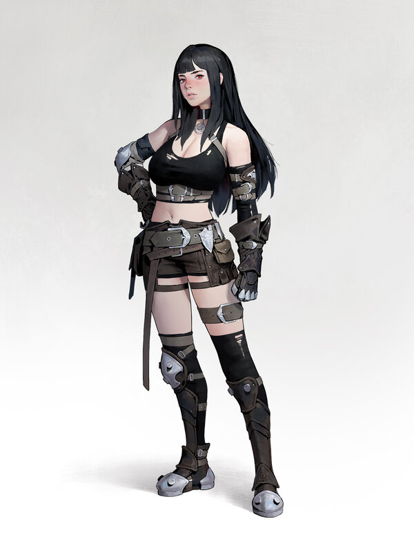 Female Warrior Character — Black, Neutral