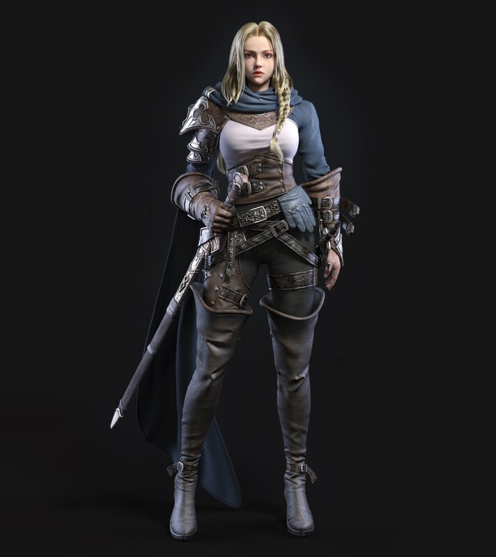 Female Warrior Character — Black, Serious, 3d Render, Sword