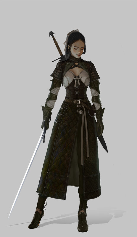 Female Warrior Character — Black, Serious, Digital Art