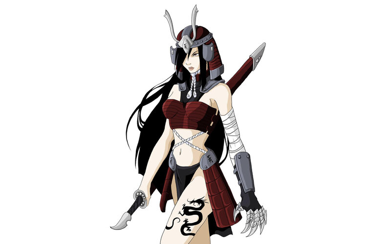 Female Warrior Character — Black, Serious