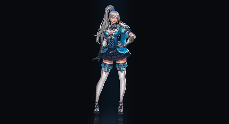 Female Warrior Character — Blue, Confident, Digital Art, Armor