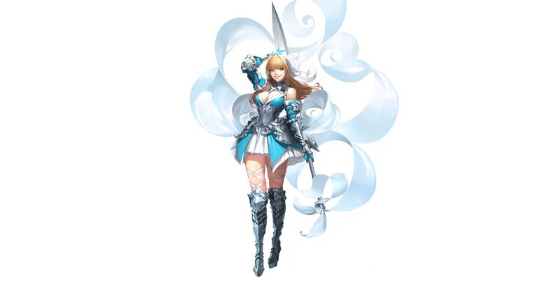 Female Warrior Character — Blue, Confident, Digital Art, Sword