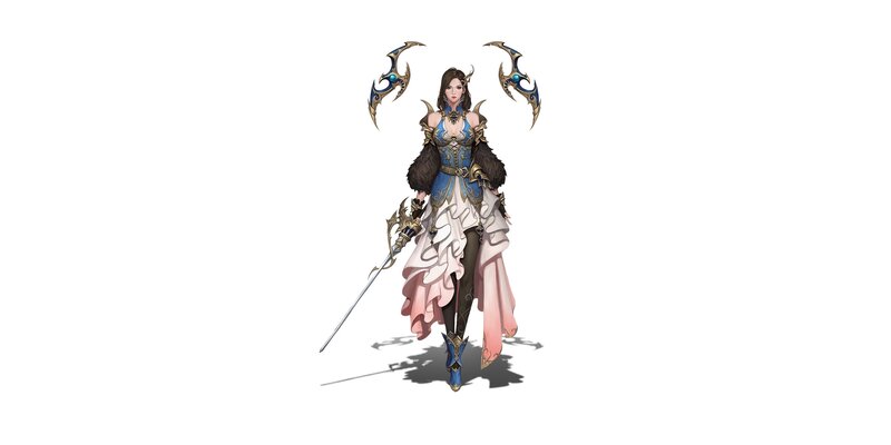 Female Warrior Character — Blue, Dramatic, Digital Art, Sword, Scythe