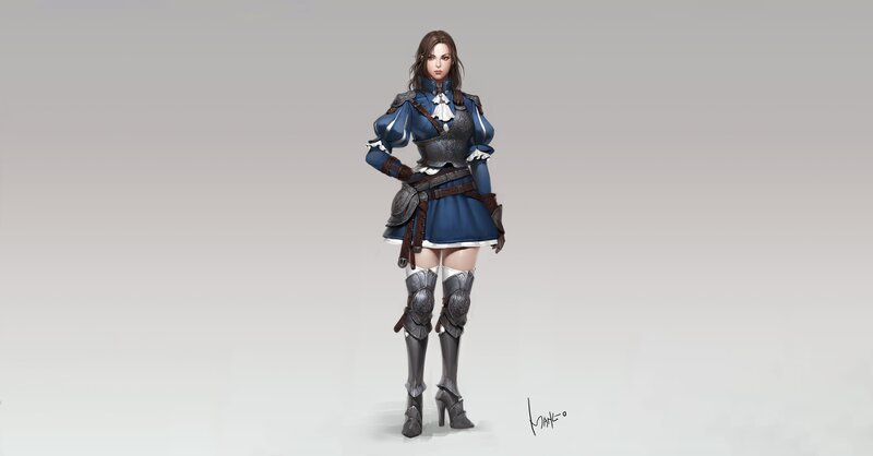 Female Warrior Character — Blue, Neutral, Digital Art