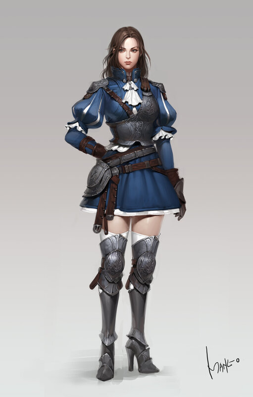 Female Warrior Character — Blue, Serious