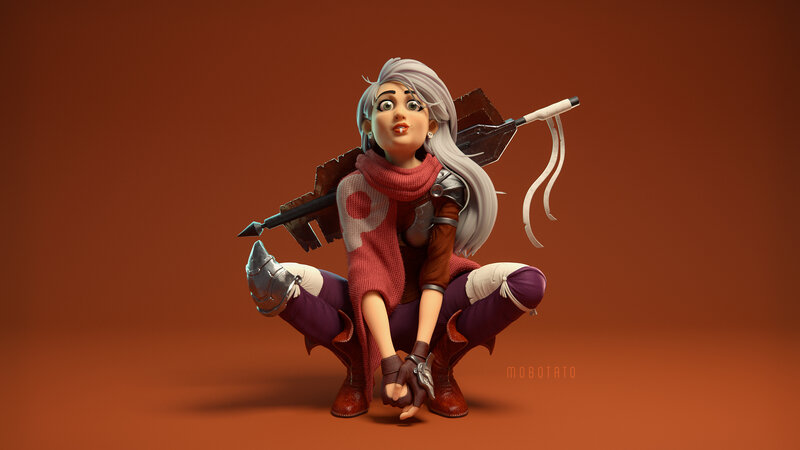 Female Warrior Character — Brown, Confident, 3d Render