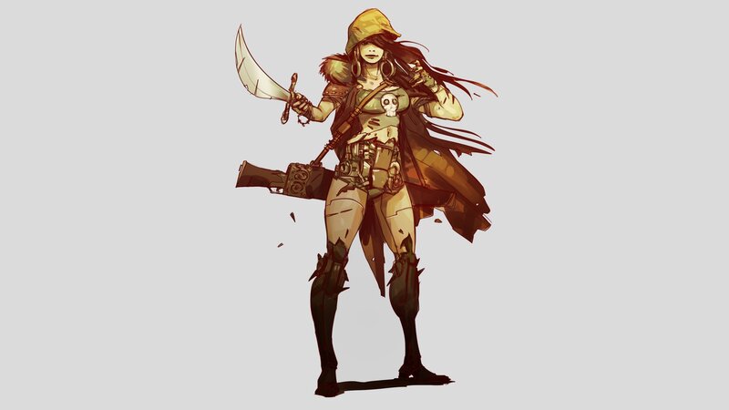 Female Warrior Character — Brown, Dramatic, Digital Art, Sword