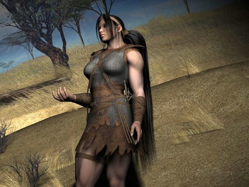 Female Warrior Character — Brown, Serene