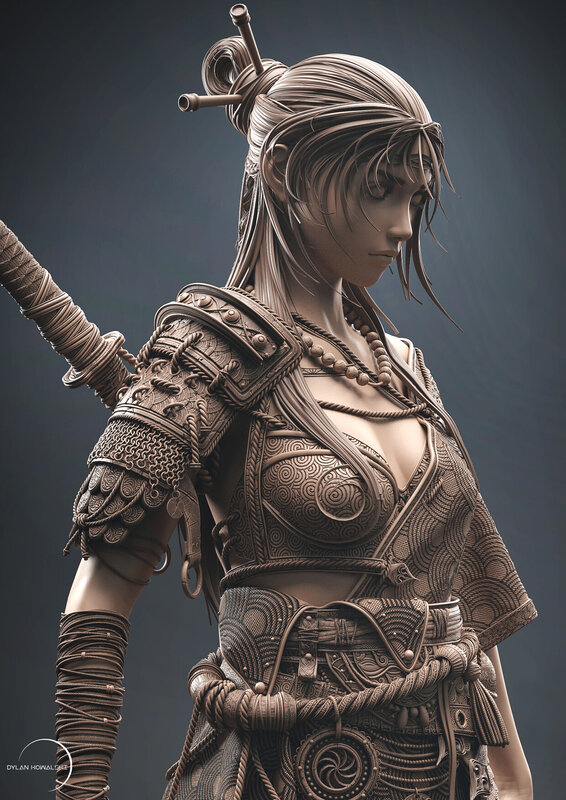 Female Warrior Character — Brown, Serious, 3d Render