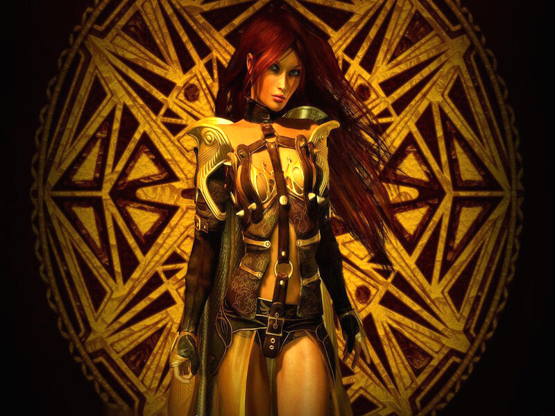 Female Warrior Character — Gold, Dramatic
