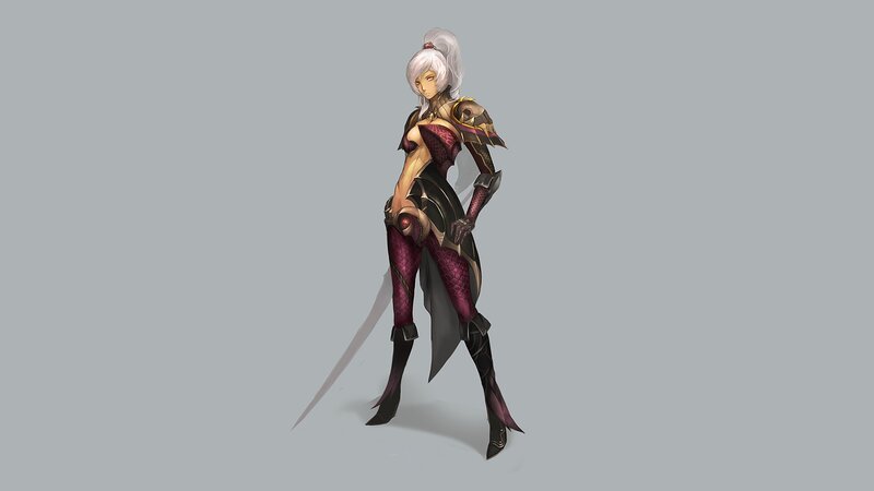 Female Warrior Character — Gray, Confident