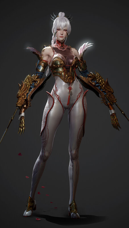 Female Warrior Character — Gray, Dramatic, 3d Render, Armor