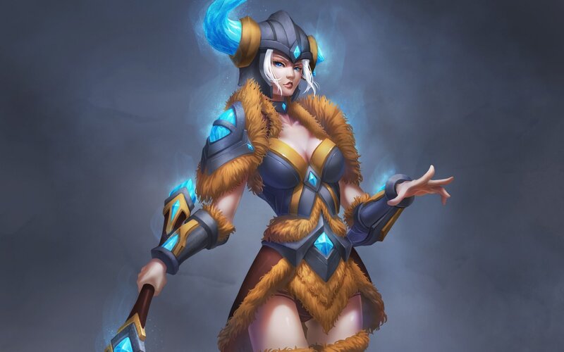 Female Warrior Character — Gray, Dramatic, Digital Art, Fur Armor