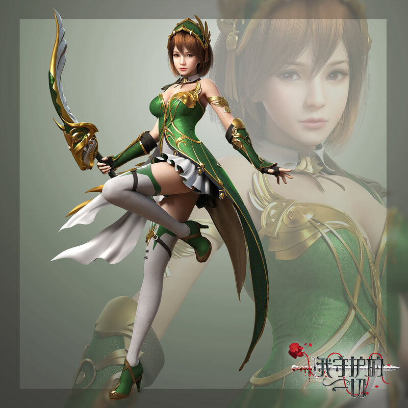 Female Warrior Character — Green, Confident, 3d Render
