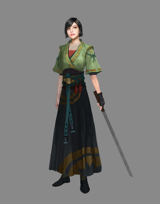 Female Warrior Character — Green, Neutral