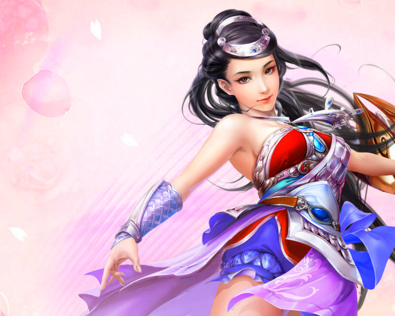 Female Warrior Character — Purple, Dynamic, Digital Art
