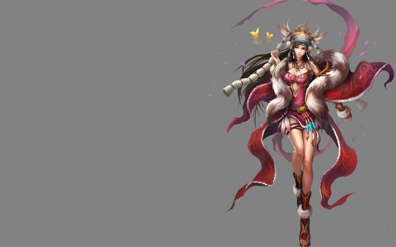 Female Warrior Character — Red, Dramatic, Digital Art, Fur